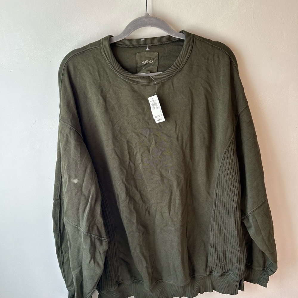 Aerie Olive Green Crew Neck Sweater